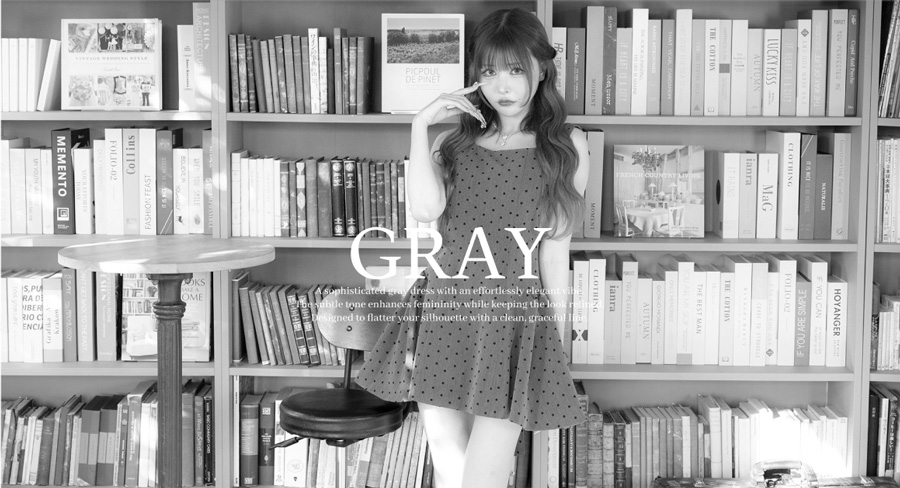 ダークグレーワンピース Aライン ミニドレス ノースリーブ 上品 背中魅せ ドット柄 ピンドット バックリボン 同伴 キャバドレス