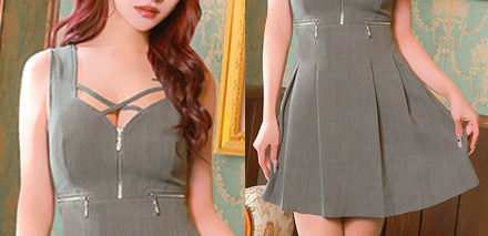 ミニドレス キャミソール フレアミニ Aライン ジップ 谷間 クロスコード グレー XL キャバドレス まやりん