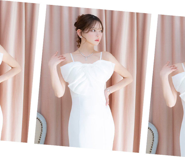 ロングドレス マーメイド バストリボン キャミソール バースデー タイト 胸元カバー ホワイト XL キャバドレス