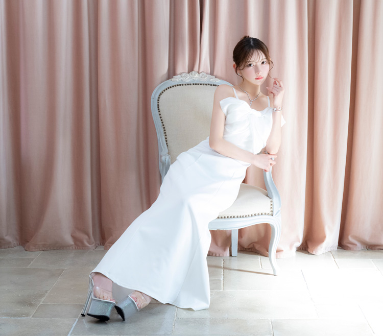 ロングドレス マーメイド バストリボン キャミソール バースデー タイト 胸元カバー ホワイト XL キャバドレス