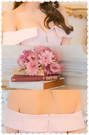 ミニドレス 谷間 オフショルダー ツイード ウエストベルト付き ジップ バイカラー パールボタン Aライン キャバドレス