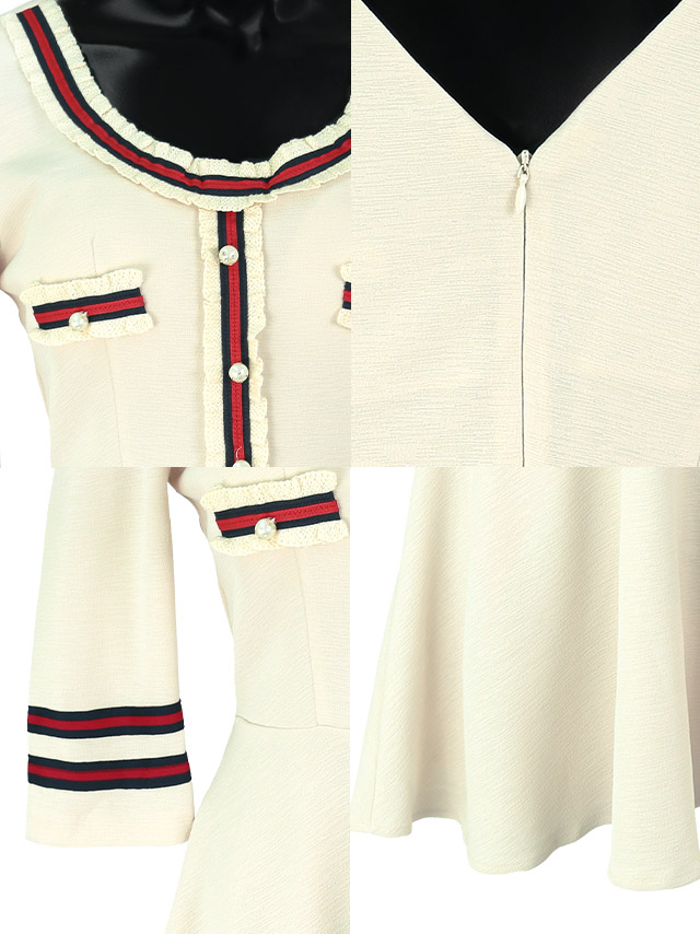 [韓国ドレス] ミニドレス 袖あり パフスリーブ トリコロール ワンピース Aライン キャバドレスの商品特徴1