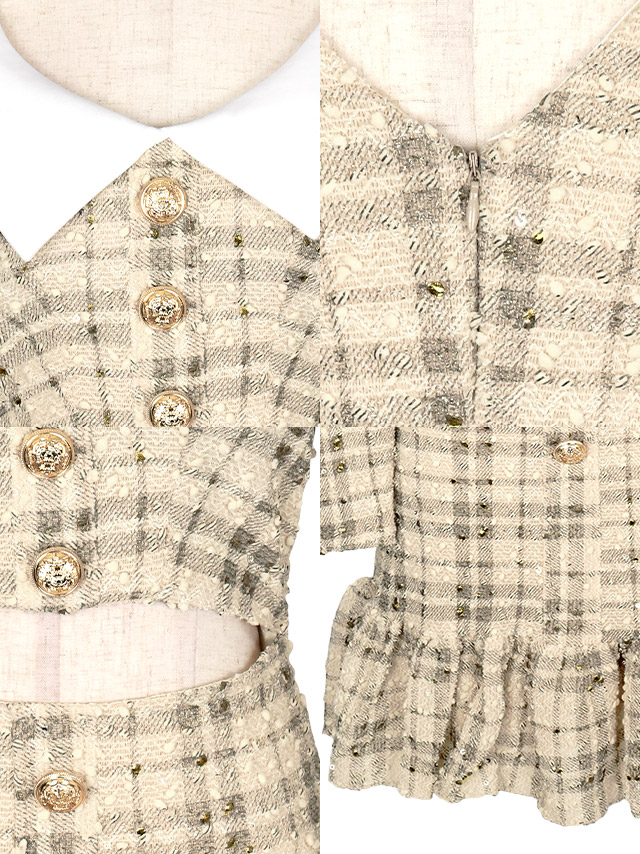 [韓国ドレス] ワンピース 長袖 襟付き 裾フリル ガーリー チェック柄 Aラインミニ キャバドレスの商品特徴1