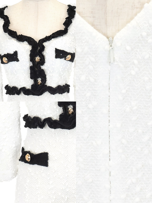 [韓国ドレス] ミニドレス 袖あり パイピング モノトーン ニット ストレッチ タイト キャバドレスの商品特徴1