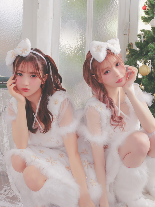 サンタコス 3点set ふわもこスパンコールスノウデザインセパレートフレアスカートサンタコスプレドレスのイメージ画像3