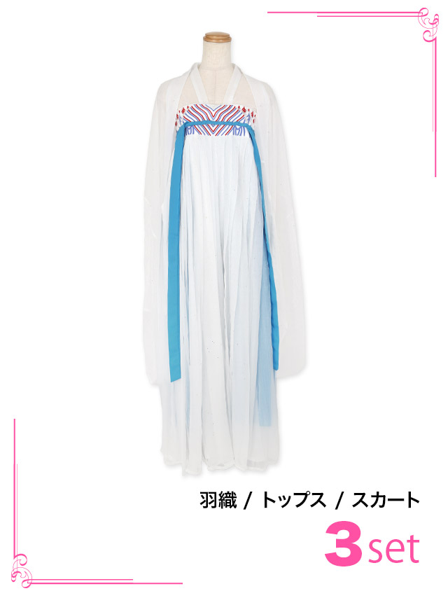 漢服シフォンラメデザインプリンセスチャイナドレス ハロウィンコスプレ3点セットのパープルセット内容