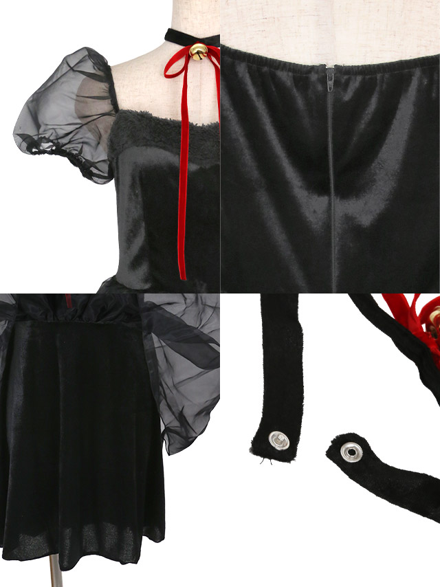 ハロウィンコスプレふわふわシフォン体型カバーフレアスカート黒猫ガーリーアニマルの詳細アップ