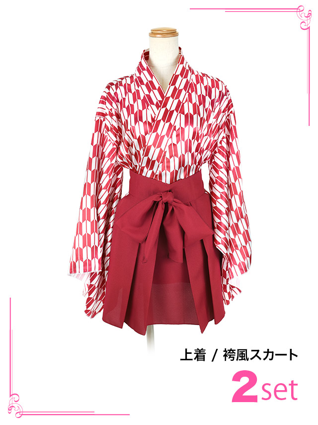 コスプレ 袴風体型カバー和装ミニ丈ハイカラガールのセット内容