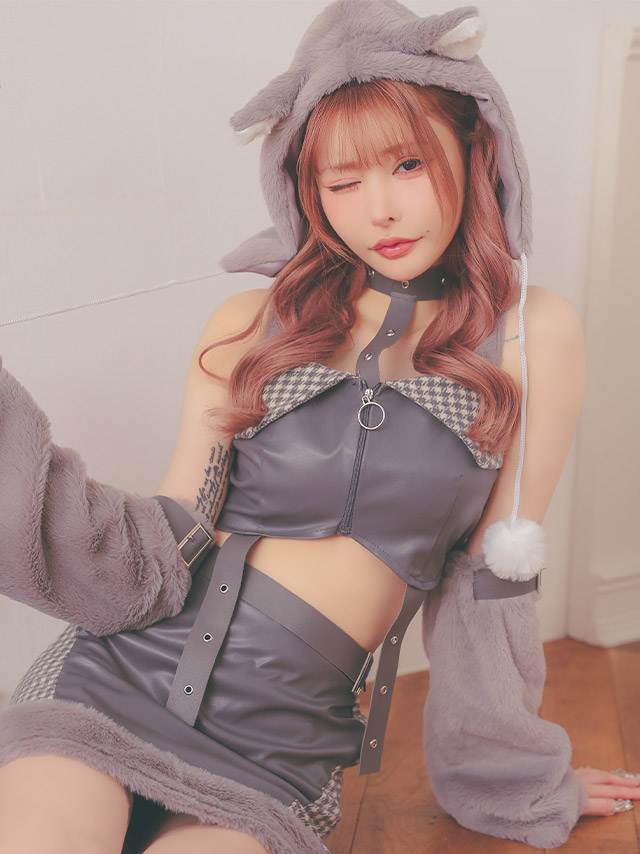 コスプレ アニマル 5点set へそ出し セパレート もこもこ ウルフガール (帽子/トップス/スカート/アームカバー/レッグウォーマー)【ハロウィン】[tk-hw910756]のイメージ画像3
