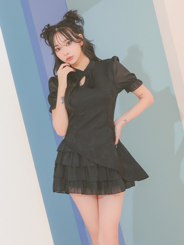 コスプレ チャイナ服 2点set 体型カバー 半袖 ティアードフリル [2点セット] (トップス/スカート)【ハロウィン】[tk-hw9832]のイメージ画像4