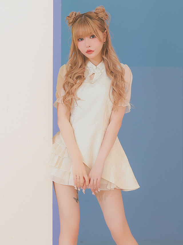 コスプレ チャイナ服 2点set 体型カバー 半袖 ティアードフリル [2点セット] (トップス/スカート)【ハロウィン】[tk-hw9832]のイメージ画像4
