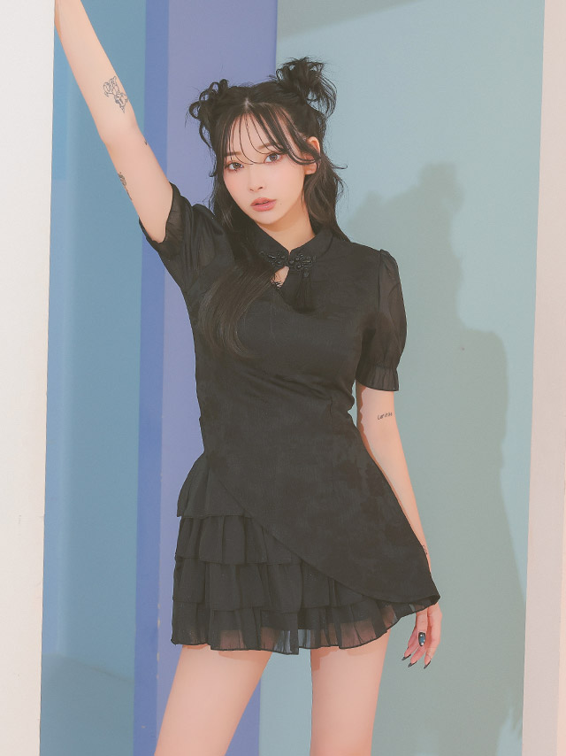 コスプレ チャイナ服 2点set 体型カバー 半袖 ティアードフリル [2点セット] (トップス/スカート)【ハロウィン】[tk-hw9832]のイメージ画像3