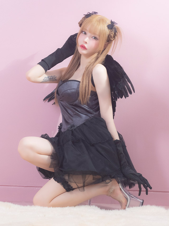 ハロウィン] デビル コスプレ 羽付き フレアスカート セクシー 4