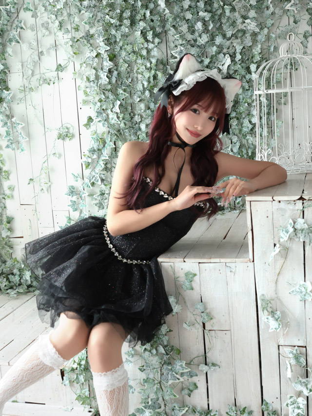 猫 コスプレ ビジューライン ラメ ガーリー ボリュームフレアスカート ロリーター 黒猫 アニマル 3点セットのイメージ画像6