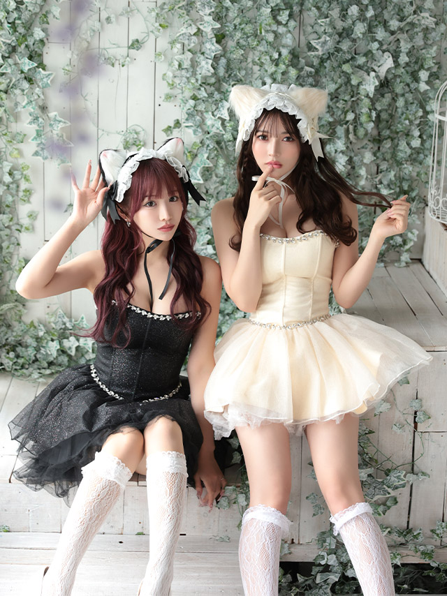 猫 コスプレ ビジュー ラメ ガーリー ボリュームフレアスカート ロリーター ペア アニマル 2点セットのイメージ画像3
