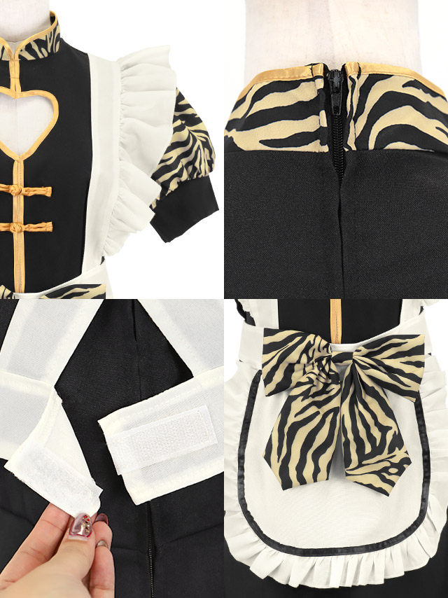 メイド コスプレ 鬼 新年 正月 お化けの日 ハートカット フレアスカート 体型カバー ガーリー アニマル 4点セットの商品詳細