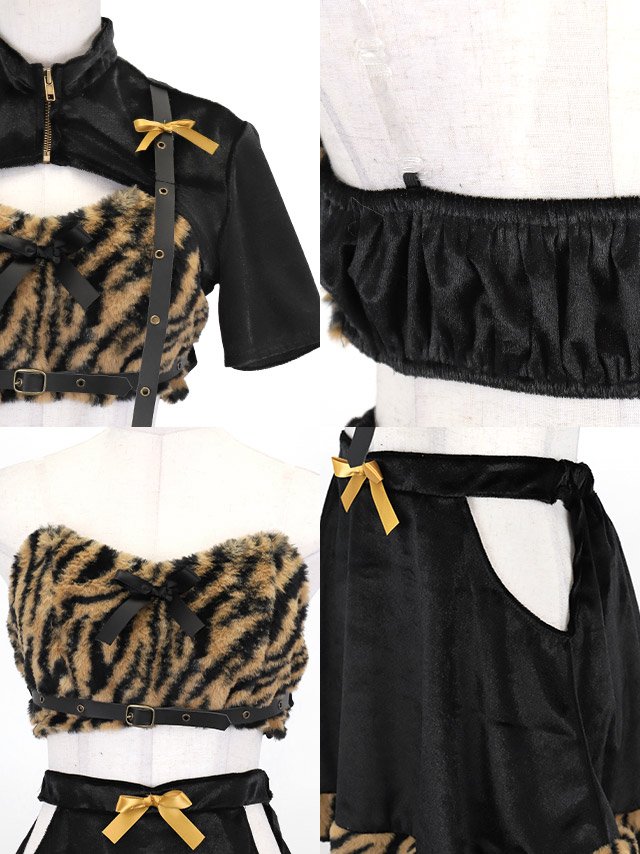 鬼 コスプレ 新年 正月 お化けの日 タイトスカート セクシー へそ出し サイドカットアウト アニマル 4点セットの詳細アップ