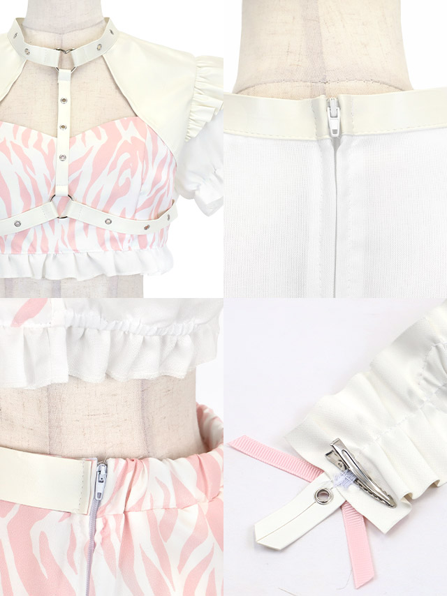 鬼 コスプレ 新年 正月 お化けの日 パステル バストカットアウト フリル フレアスカート ガーリー アニマル 3点セットの商品詳細