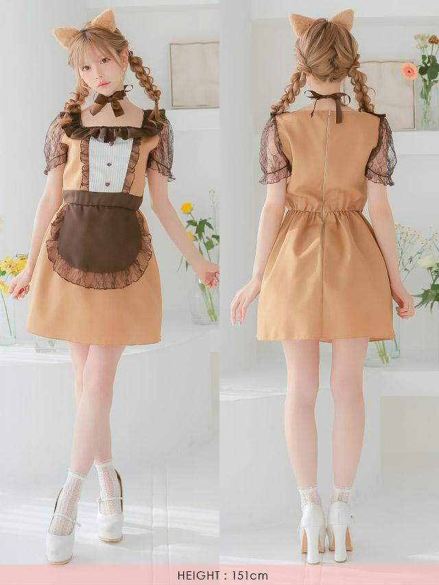  3点set メイドデザインキャラメルキティフレアスカートガーリー猫アニマルコスプレイメージ画像4
