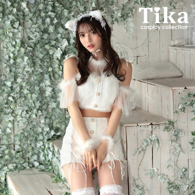 猫 コスプレ ロリータ ガーリー チュールフリル レースアップデザイン アニマル 4点セットのイメージ画像1