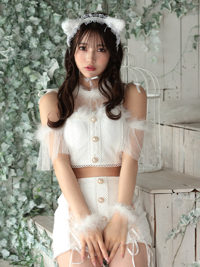 猫 コスプレ ロリータ ガーリー チュールフリル レースアップデザイン アニマル 4点セットのイメージ画像6
