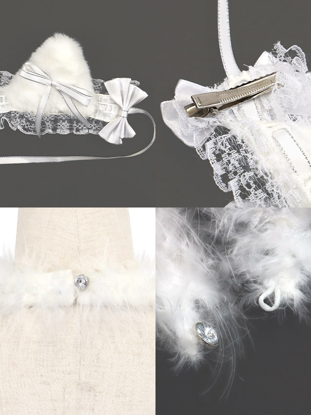 猫 コスプレ ロリータ ガーリー チュールフリル レースアップデザイン アニマル 4点セットの詳細アップ2