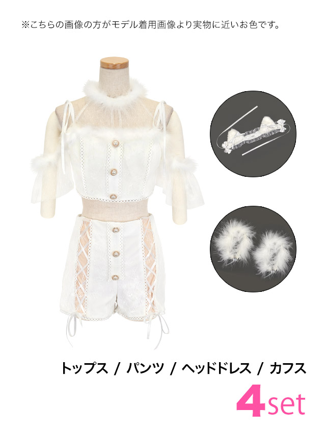猫 コスプレ ロリータ ガーリー チュールフリル レースアップデザイン アニマル 4点セットのセット内容