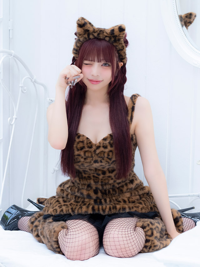 コスプレ 猫 アニマル 4点set ギャル もこもこ レオパード へそ出し チュールフリル (トップス/スカート/カチューシャ/レッグカバー)【ハロウィン】[tk-hw11061-1]のイメージ画像4