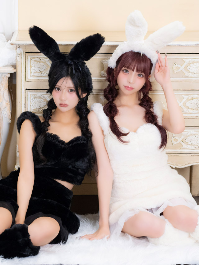 コスプレ バニーガール 5点set もこもこ チュールフリル ガーリー アニマル (トップス/スカート/カチューシャ/リボン/レッグカバー)【ハロウィン】[tk-hw11061a]のイメージ画像2