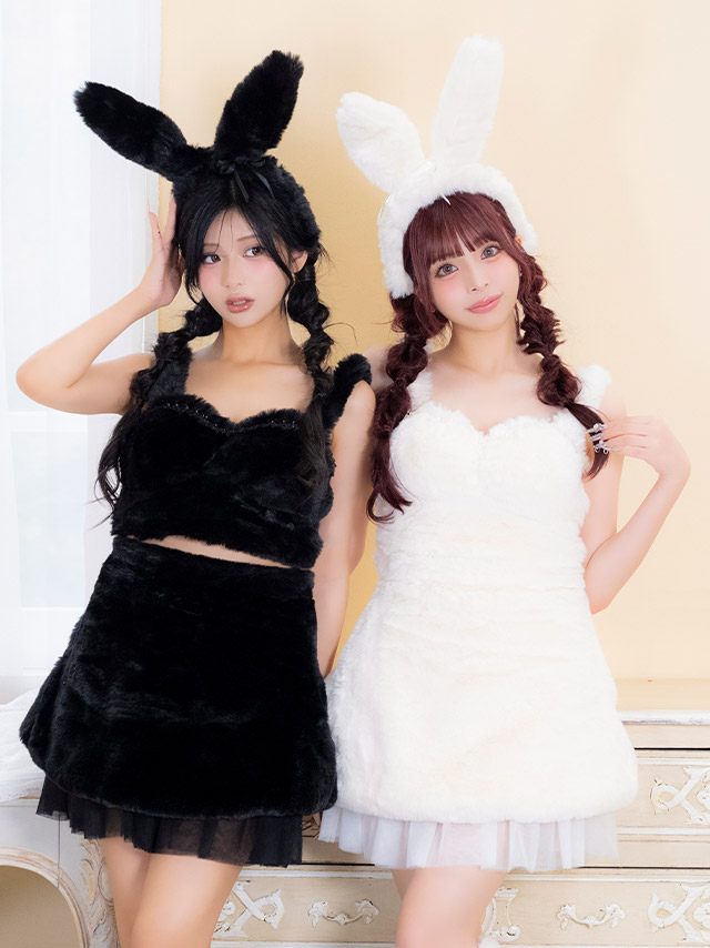 コスプレ バニーガール 5点set もこもこ チュールフリル ガーリー アニマル (トップス/スカート/カチューシャ/リボン/レッグカバー)【ハロウィン】[tk-hw11061a]のイメージ画像3