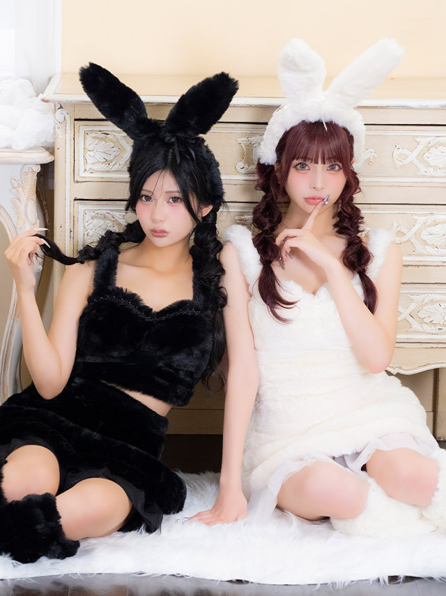 コスプレ バニーガール 5点set もこもこ チュールフリル ガーリー アニマル (トップス/スカート/カチューシャ/リボン/レッグカバー)【ハロウィン】[tk-hw11061c]のイメージ画像4