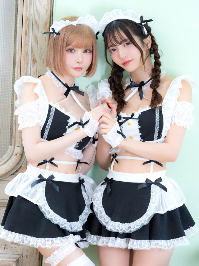 コスプレ メイド 5点set ランジェリー風 ラブリー フリル リボン へそ出し ガーリー (トップス/スカート/カチューシャ/カフス/ガーターリング)【ハロウィン】[tk-hw2088]のイメージ画像1