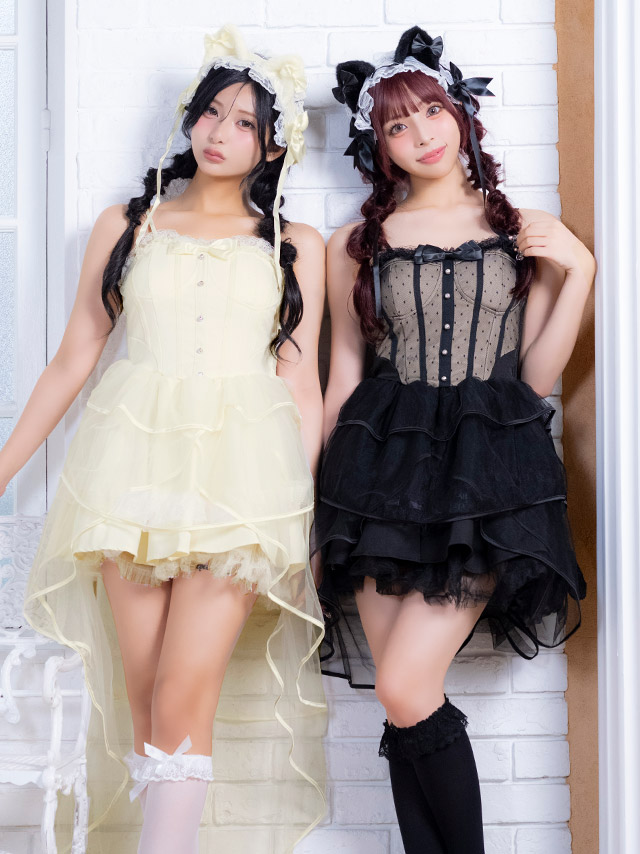 コスプレ 猫 3点set ドットチュール リボン ガーリー フィッシュテール フレアスカート ロリーター アニマル (ワンピース/ヘッドドレス/しっぽ)【ハロウィン】[tk-hw2358a]のイメージ画像1