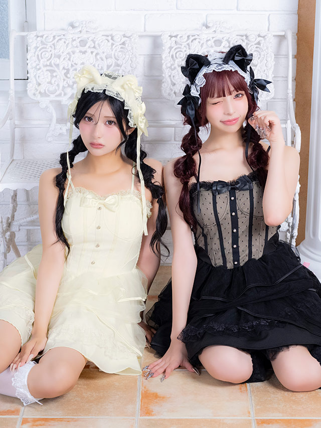 コスプレ 猫 3点set ドットチュール リボン ガーリー フィッシュテール フレアスカート ロリーター アニマル (ワンピース/ヘッドドレス/しっぽ)【ハロウィン】[tk-hw2358]のイメージ画像2