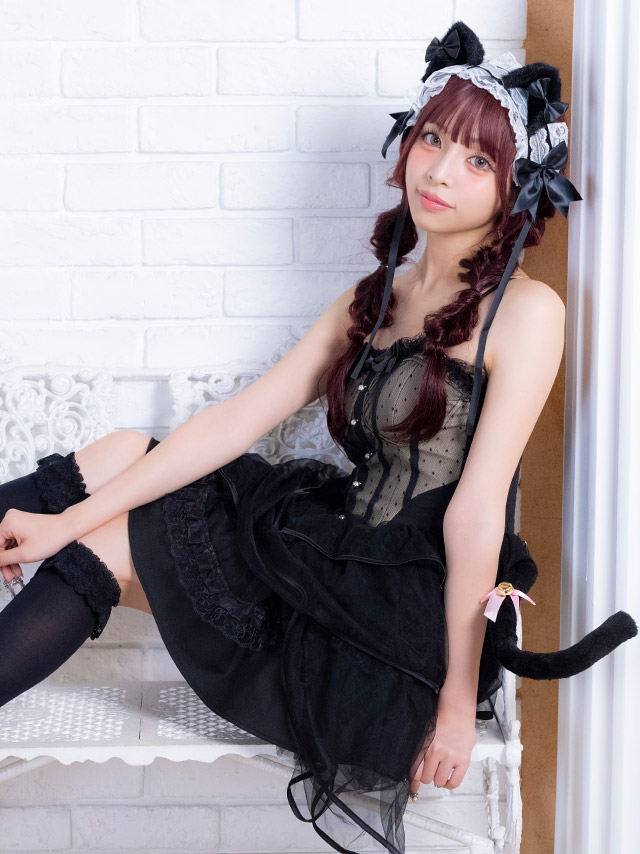 コスプレ 猫 3点set ドットチュール リボン ガーリー フィッシュテール フレアスカート ロリーター アニマル (ワンピース/ヘッドドレス/しっぽ)【ハロウィン】[tk-hw2358]のイメージ画像4