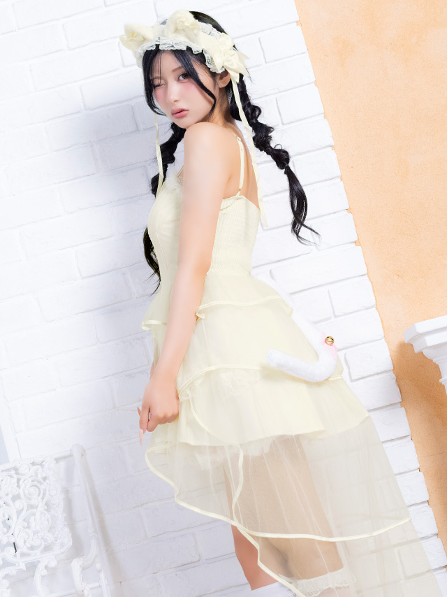 コスプレ 猫 3点set ドットチュール リボン ガーリー フィッシュテール フレアスカート ロリーター アニマル (ワンピース/ヘッドドレス/しっぽ)【ハロウィン】[tk-hw2358a]のイメージ画像1