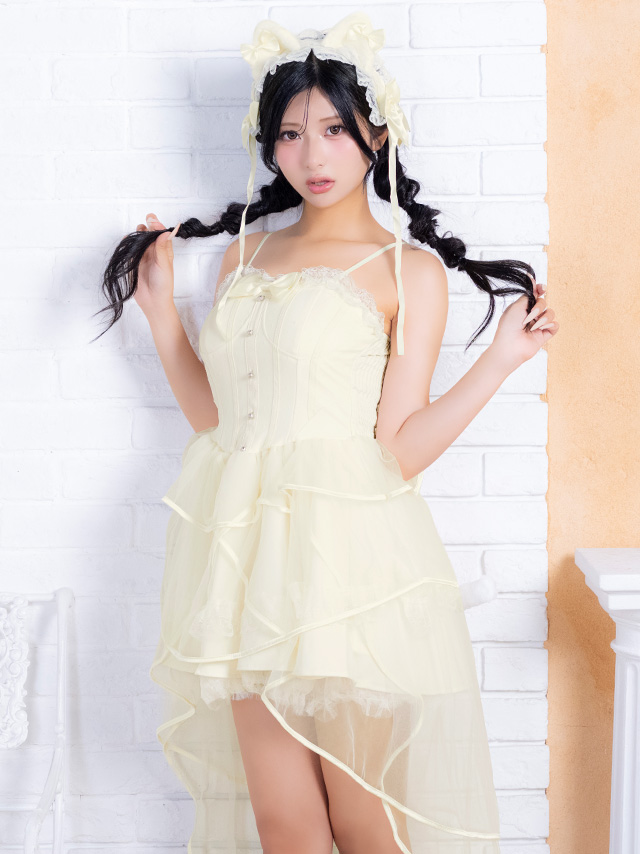 コスプレ 猫 3点set ドットチュール リボン ガーリー フィッシュテール フレアスカート ロリーター アニマル (ワンピース/ヘッドドレス/しっぽ)【ハロウィン】[tk-hw2358a]のイメージ画像2