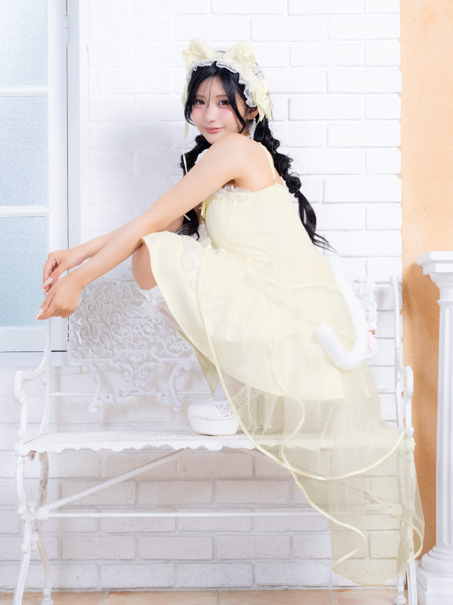コスプレ 猫 3点set ドットチュール リボン ガーリー フィッシュテール フレアスカート ロリーター アニマル (ワンピース/ヘッドドレス/しっぽ)【ハロウィン】[tk-hw2358a]のイメージ画像3