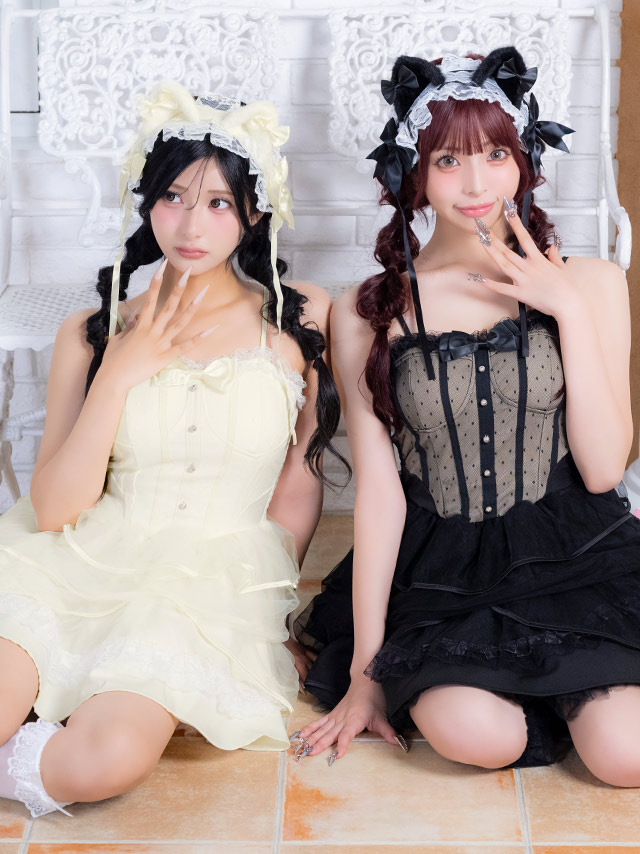 コスプレ 猫 3点set ドットチュール リボン ガーリー フィッシュテール フレアスカート ロリーター アニマル (ワンピース/ヘッドドレス/しっぽ)【ハロウィン】[tk-hw2358a]のイメージ画像4