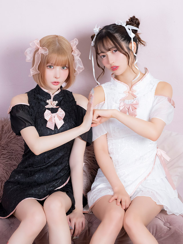 コスプレ チャイナ服 1点set 体型カバー ジャガード風 リボン パイピング シアーフリル ガーリー [1点セット] (ワンピース)【ハロウィン】[tk-hw25103a]のイメージ画像2