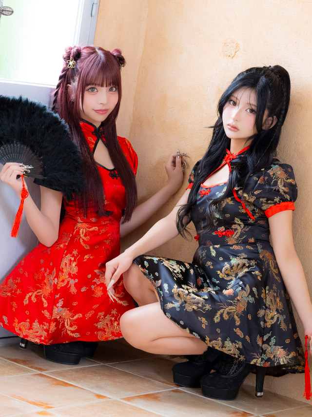 コスプレ チャイナ服 1点set 体型カバー ジャガード風 カットアウト パイピング [1点セット] (ワンピース)【ハロウィン】[tk-hw25107]のイメージ画像3
