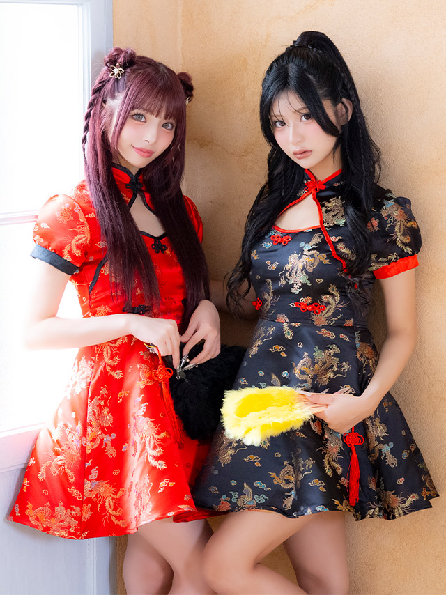 コスプレ チャイナ服 1点set 体型カバー ジャガード風 カットアウト パイピング [1点セット] (ワンピース)【ハロウィン】[tk-hw25107]のイメージ画像4