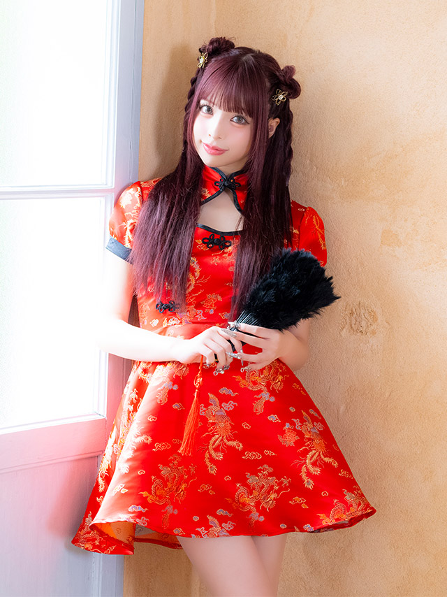 コスプレ チャイナ服 1点set 体型カバー ジャガード風 カットアウト パイピング [1点セット] (ワンピース)【ハロウィン】[tk-hw25107]のイメージ画像2