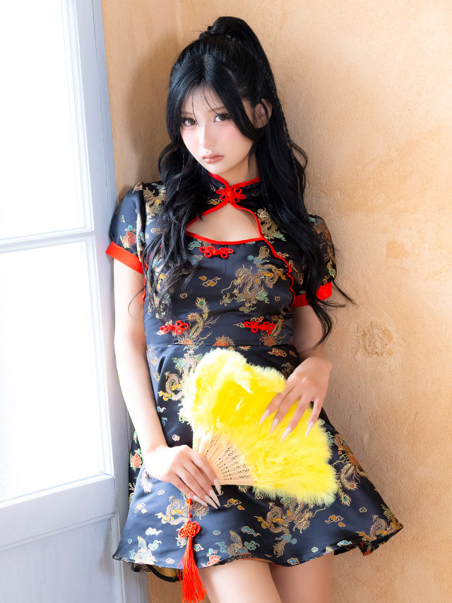 コスプレ チャイナ服 1点set 体型カバー ジャガード風 カットアウト パイピング [1点セット] (ワンピース)【ハロウィン】[tk-hw25107b]のイメージ画像3