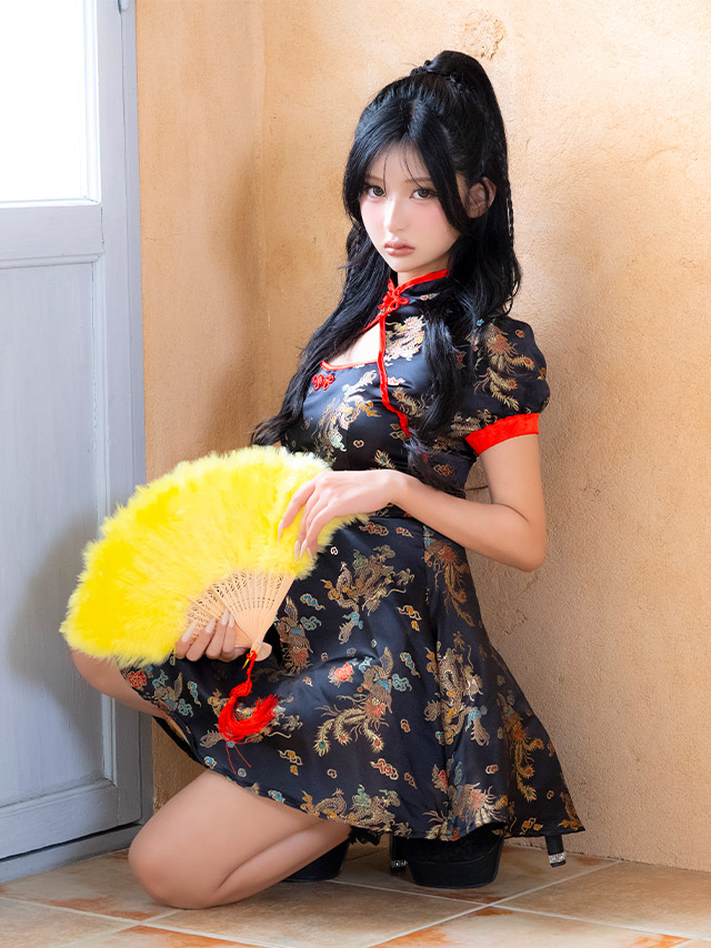 コスプレ チャイナ服 1点set 体型カバー ジャガード風 カットアウト パイピング [1点セット] (ワンピース)【ハロウィン】[tk-hw25107b]のイメージ画像4
