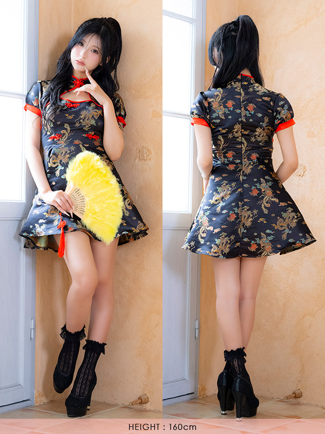 コスプレ チャイナ服 1点set 体型カバー ジャガード風 カットアウト パイピング [1点セット] (ワンピース)【ハロウィン】[tk-hw25107]のイメージ画像4