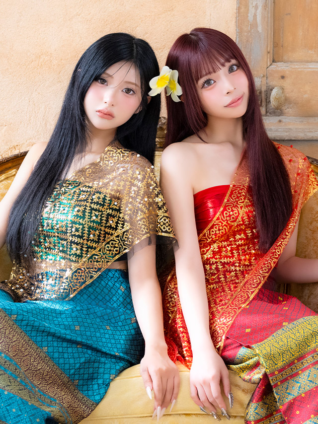 コスプレ タイ民族衣装風 5点set へそ出し アジアン 個性的 (ビスチェ/スカート/髪飾り/ピン/ショール)【ハロウィン】[tk-hw2601-6]イメージ画像2