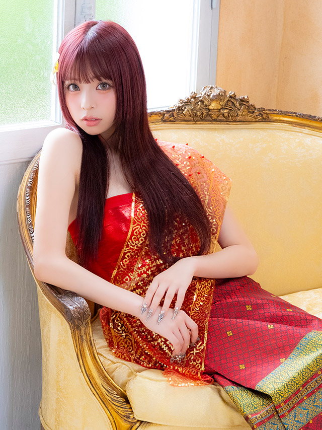 コスプレ タイ民族衣装風 5点set へそ出し アジアン 個性的 (ビスチェ/スカート/髪飾り/ピン/ショール)【ハロウィン】[tk-hw2601-6a]イメージ画像2