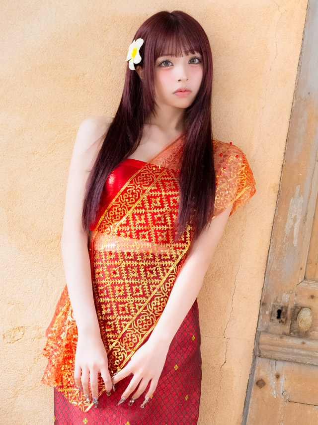 コスプレ タイ民族衣装風 5点set へそ出し アジアン 個性的 (ビスチェ/スカート/髪飾り/ピン/ショール)【ハロウィン】[tk-hw2601-6a]イメージ画像3