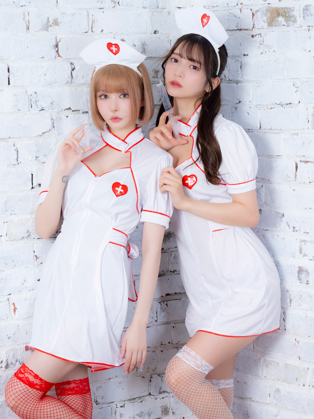 コスプレ ナース 体型カバー 制服 バストカットアウト パイピング フレアスカート [3点セット] (ワンピース/カチューシャ/注射器)【ハロウィン】[tk-hw893547]のイメージ画像3
